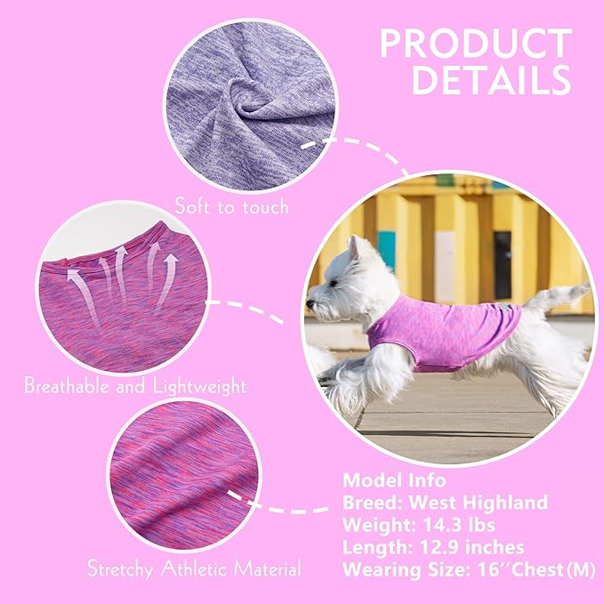 KYEESE 2 Pack Dog Shirts Quick Dry Soft Stretchy Pet T-Shirts with Reflective Label Tank Top Sleeveless Vest Sun Protection Dog Clothes for Small Medium Dogs, Small, Purple+Pink