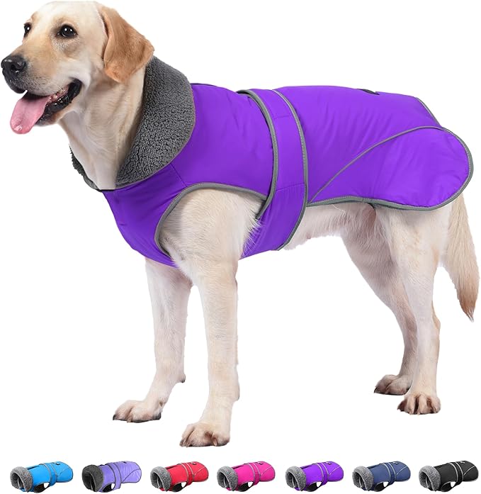 Dogcheer Dog Coat, Waterproof Dog Jacket Reflective Pet Winter Coat with Adjustable Hook & Loop, Christmas Puppy Fleece Jacket Warm Turtleneck Snowsuit for Small Medium Large Dogs - Purple, S