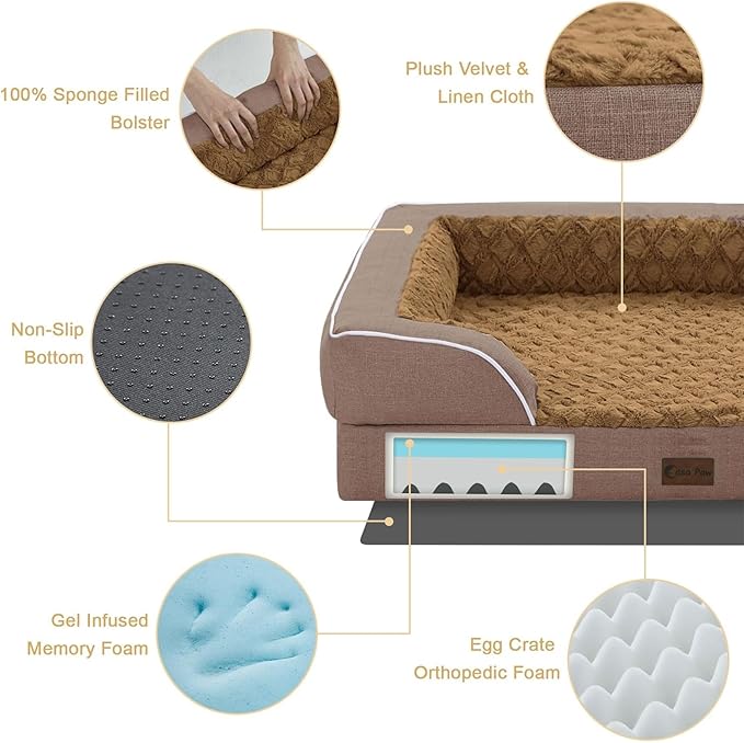 Orthopedic XXL Dog Beds, Waterproof Memory Foam Big Pet Bed for Extra Large Sized Dogs 53x42Inch, Non-Slip Bottom and Egg-Crate Foam Dog Couch Bed with Washable Removable Cover, Brown
