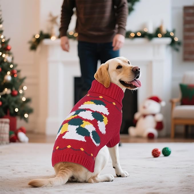 BRKURLEG Christmas Dog Sweaters for Cold Weather, Soft Warm Turtleneck Sweaters for Medium Dogs, Xmas New Year Pet Pullover Knitted Sweatshirt Outfit for French Bulldog,Pug (Red, M)