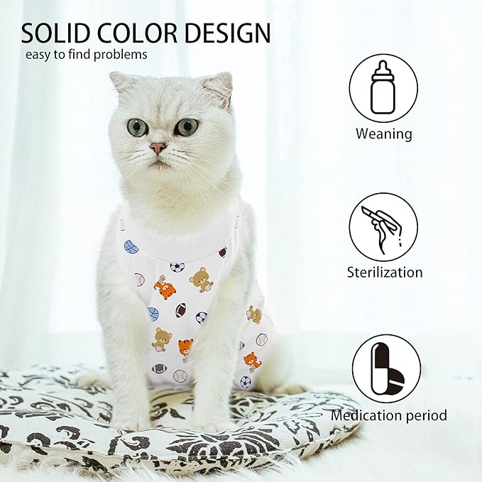 Cat Professional Surgical Recovery Suit,E-Collar Alternative for Cats Dogs,After Surgery Wear, Pajama Suit,Home Indoor Pets Clothing Football L