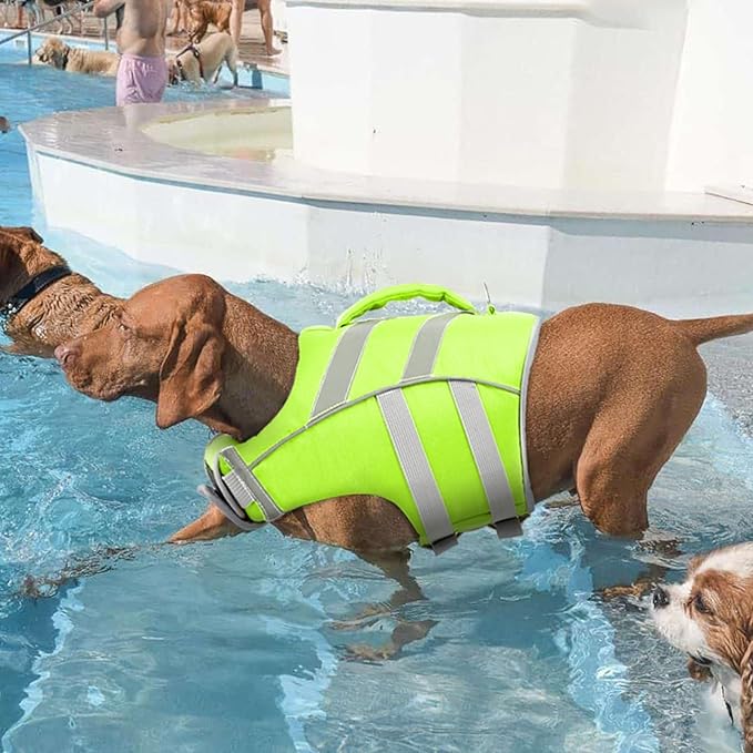 Kuoser Large Breed Dog Life Jacket, XXL Reflective Swim Vest for Boating, Green