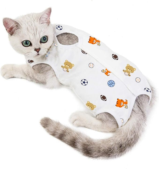 Cat Professional Surgical Recovery Suit,E-Collar Alternative for Cats Dogs,After Surgery Wear, Pajama Suit,Home Indoor Pets Clothing Football M