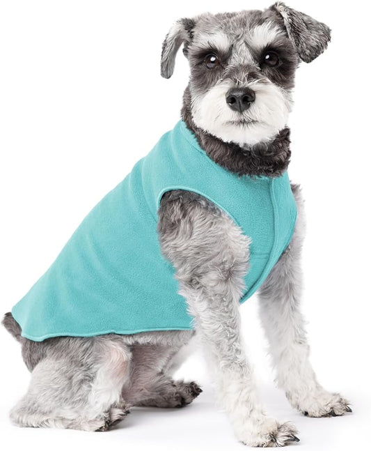 Goldpaw Stretchy Fleece Jacket for Small Dogs - Super Soft, Warm Dog Sweater - Pet Sweater Vest for Fall and Winter - Canine Clothes Made in The USA - Machine Washable - Turquoise - Size 10