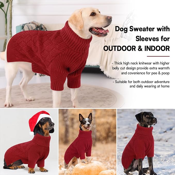KOESON XS Dog Sweater Girl and Boy, Warm Extra Small Dog Sweater, Soft Turtleneck Doggy Sweaters with Sleeves, Thick Red Christmas Sweaters for Chihuahua, Yorkie, Red, XSmall