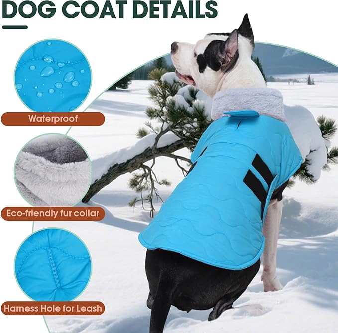 Kuoser Dog Jacket, Winter Dog Coats for Medium Dogs, Cold Weather Coats Pet Clothes, Doggie Snow Jacket for Frech Bulldog, Boston Terrier, Blue L