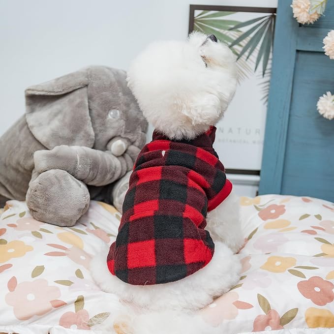 KOOLTAIL Small Dog Winter Jacket, Vest Sweater with Pocket, Leash Hole, Windproof, Red Plaid