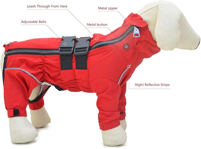 Dogs Waterproof Jacket, Lightweight Waterproof Jacket Reflective Safety Dog Raincoat Windproof Snow-Proof Dog Vest for Corgis Dachshund Small Medium Large Dogs Red D-M