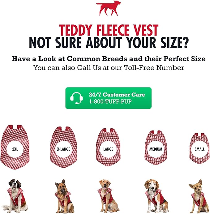 Tuff Pupper Reversible Fleece Sweater Vest for Dogs | Lightweight Comfortable Insulated Jacket | Front Zip Closure | Machine Washable | Built-in Leash Hole | Sizes for All Breeds (Small, Red)
