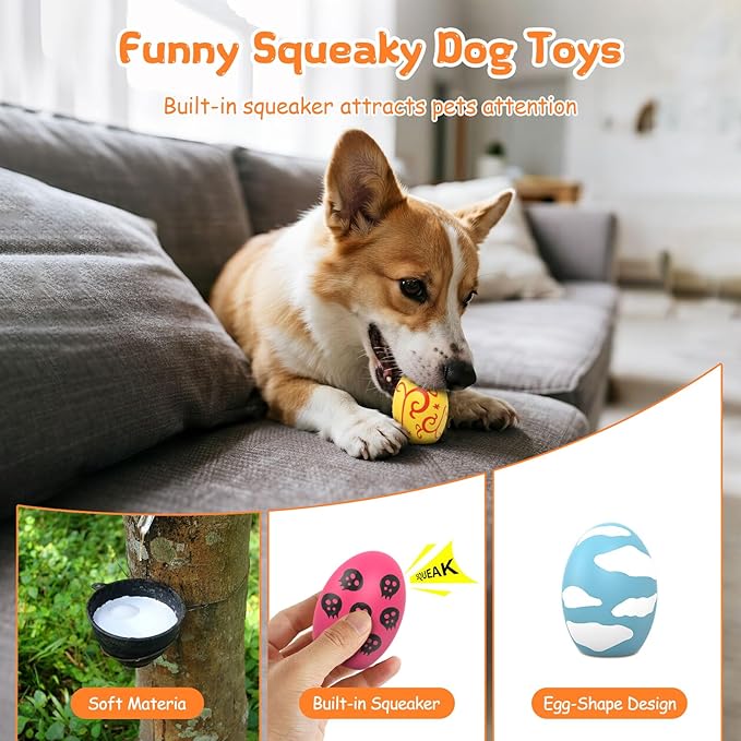 Squeaky Dog Toys, Soft Chewing Dog Balls, 6 Pcs Interactive Squeak Fetch Playing Pet Toy, Durable Bouncing Toys to Keep Them Busy, 2.6" Egg Ball for Puppies Small Breeds