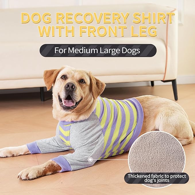 FUAMEY Dog Recovery Sleeve with Elbow Protector,Dogs Shirt Stop Licking Joints,Pet Long Sleeve Suit Protecting Dog's Front Leg Arm Wounds Cover Skin Conditions Purple Stripes XL