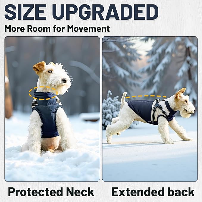 Dog Winter Coat for Small & Medium Dogs (Up to 31lb), Waterproof Dog Coat with Harness, Puppies Windproof Puppy Puffer Jacket, Snowsuit for Dachshund,Frenchie, Corgi (Classic Blue, Medium)