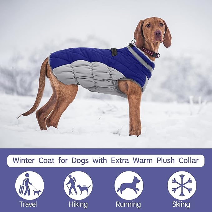 FUAMEY Dog Coat for Small Dogs,Waterproof Dog Winter Jacket with Harness Built in Puppy Cold Weather Coats Reflective Pet Vest with Zipper Warm Fleece Dogs Snowsuit Windproof Blue XS