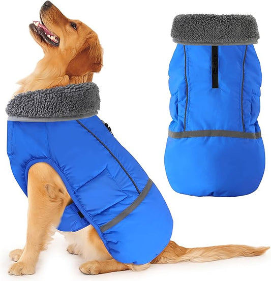Dogcheer Warm Dog Coat, Waterproof Dog Jacket Christmas Puppy Winter Coat with Buckle, Reflective Adjustable Pet Snow Jacket Turtleneck Fleece Sweater for Small Medium Large Dogs - Blue, S