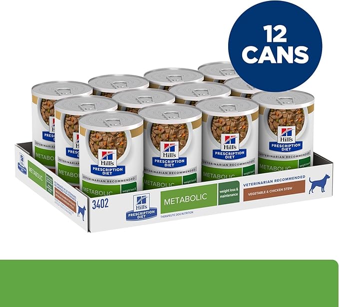 Hill's Prescription Diet Metabolic Weight Management Vegetable & Chicken Stew Wet Dog Food, Veterinary Diet, 12.5 oz. Cans, 12-Pack