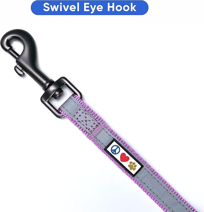 Pawtitas Personalized Dog Leash Embroidered Customize Leash for Your Pet Name & Phone Number, Reflective 6 ft Long Purple Orchid Custom Tag