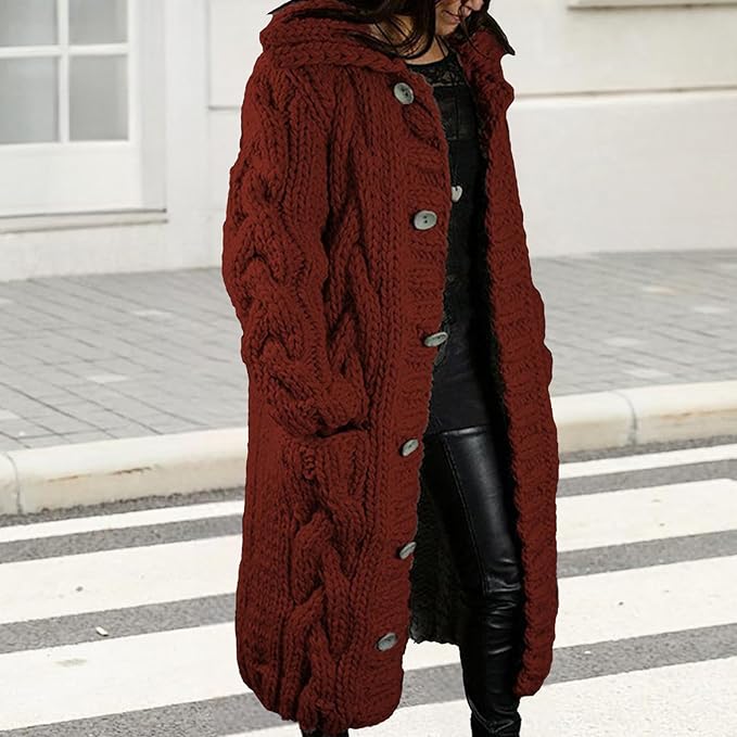 LOAIHA Women Chunky Cable Knit Long Sleeve Cardigan Fall Winter Trendy Oversized Button Down Sweaters Outerwear with Pocket