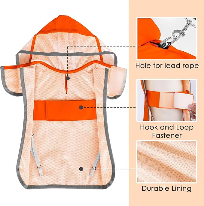 SlowTon Dog Raincoat, Adjustable Dog Rain Jacket Clear Hooded Double Layer, Waterproof Poncho with Reflective Strip Straps and Storage Pocket for Small Medium Large Dogs Puppies(OR XXXL)