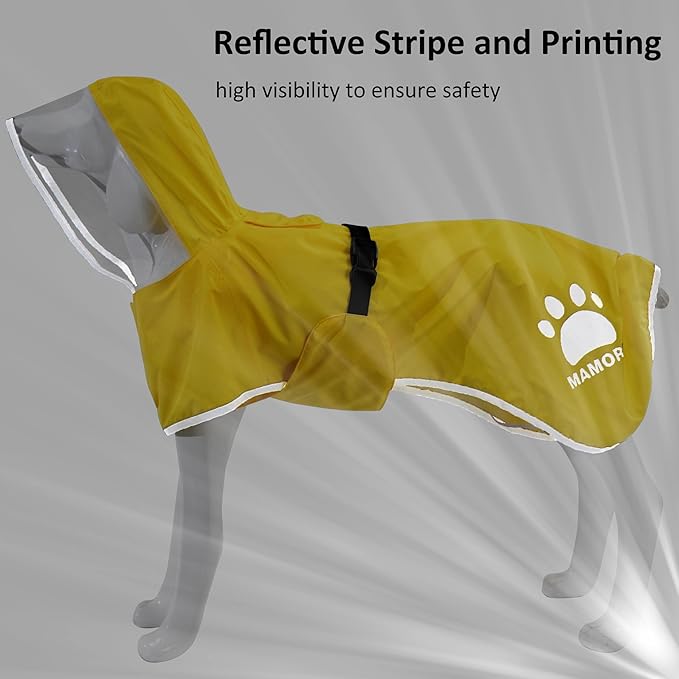 MAMORE Dog Raincoat Waterproof, Lightweight Adjustable Dog Rain Coat Hooded Poncho with Reflective Strip for Large Medium Small Dogs (Yellow, XXX-Large)