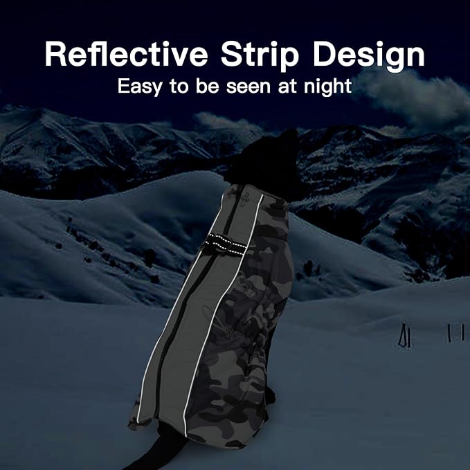 Dog Coat Dog Winter Jacket-3X Large, Warm Dog Coat Zip Up Snowsuit Dog Harness Vest Reflective Water-Resistant Dog Coat Dog Snow Jacket for Large Dogs Labrador, Huskyn, Grey-Camouflage