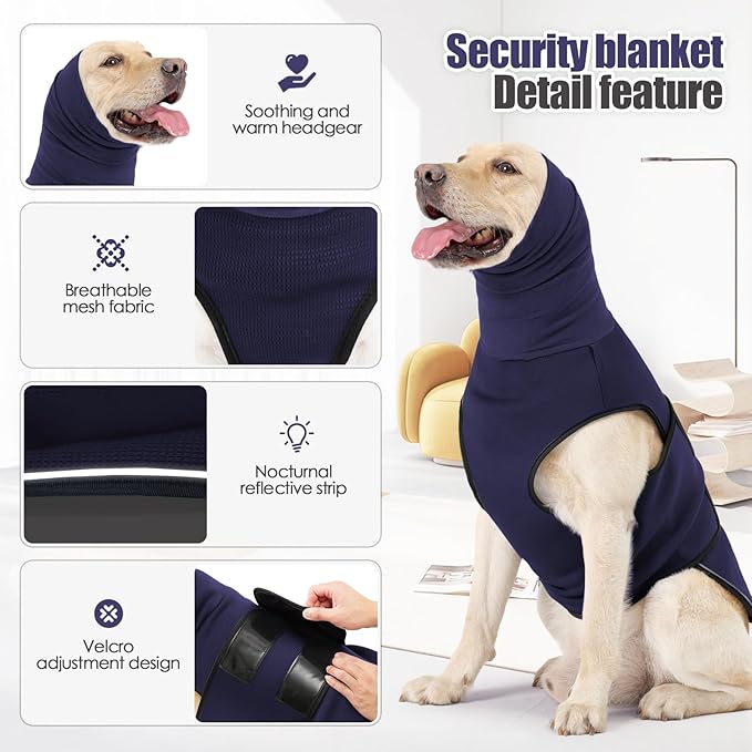 Dog Anxiety Vest,Pet Calming Hoodie Breathable Dog Anti-Anxiety Jacket for Thunder Fireworks and Separation,Blue M
