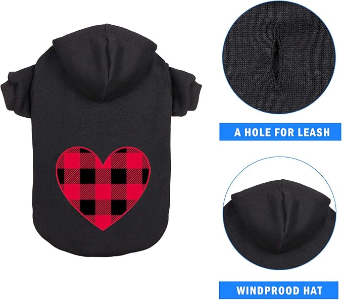 Dog Hoodie Sweater for Dogs Pet Clothes Black Buffalo Plaid Warm and Soft Breathable Cozy(XS)