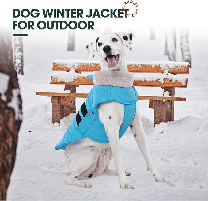 Kuoser Dog Jackets for Small Dogs, Warm Dog Coat with Leash Hole, Winter Jacket Pet Clothes for Cold Weather, Waterproof Doggie Winter Vest for Pug Dachshund, Blue S