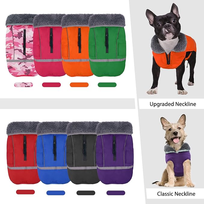 QBLEEV Warm Dog Coat Reflective Dog Jacket, Waterproof Dog Winter Coat Turtleneck Dog Clothes for Cold Weather, Thick Fleece Dog Snowsuit Christmas Dog Vest Pet Apparel for Small Medium Large Dogs L