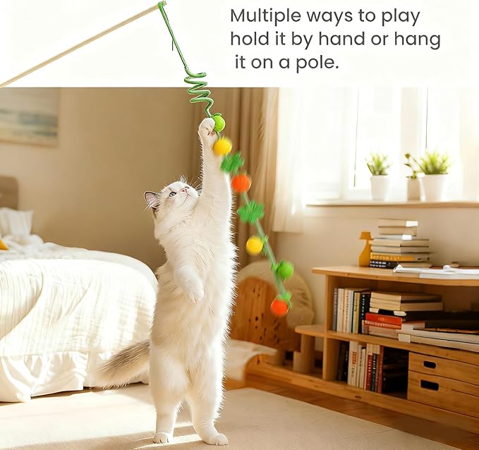 Interactive Hanging Cat Toy with Catnip & Rattle Sound, 2-Pack – Retractable Teaser Toys with Colorful Fruit Design for Indoor Cats, Batting, Chasing & Pouncing Play