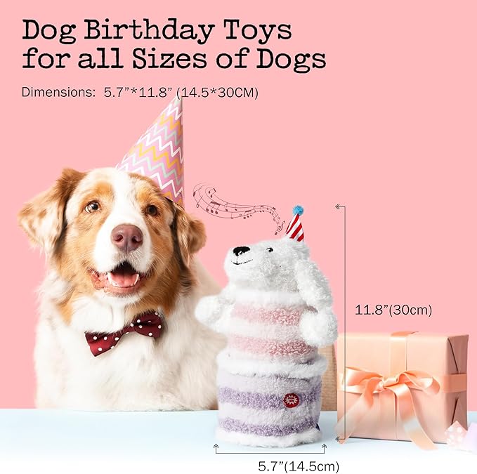 Birthday Cake Dog Toy, Singing and Dancing Birthday Songs, Interactive Dog Toys, Plush Stuffed Puppy Toys with Echo Function Feature, Happy Birthday Gift for Dogs