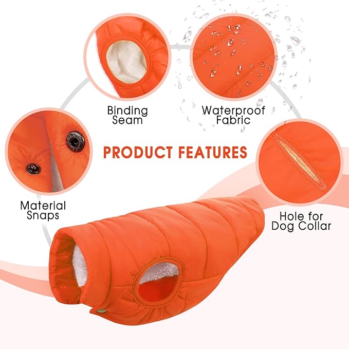 ASENKU Dog Winter Coat - Waterproof Windproof Dog Jacket, Warm Snowproof Doggie Puffer Vest for Cold Weather, Lightweight Snow Coats for Small Medium Large Dogs (Orange, 3XL)