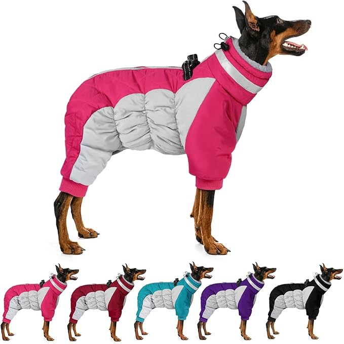 MIGOHI Full Body Dog Coat - Warm Reflective Winter Coat for Medium Dogs with Harness,Turtleneck Dog Fleece Jacket,Four-Leg Windproof Puffer Jackets Snowsuit with Zipper for Small Medium Large Dogs,L