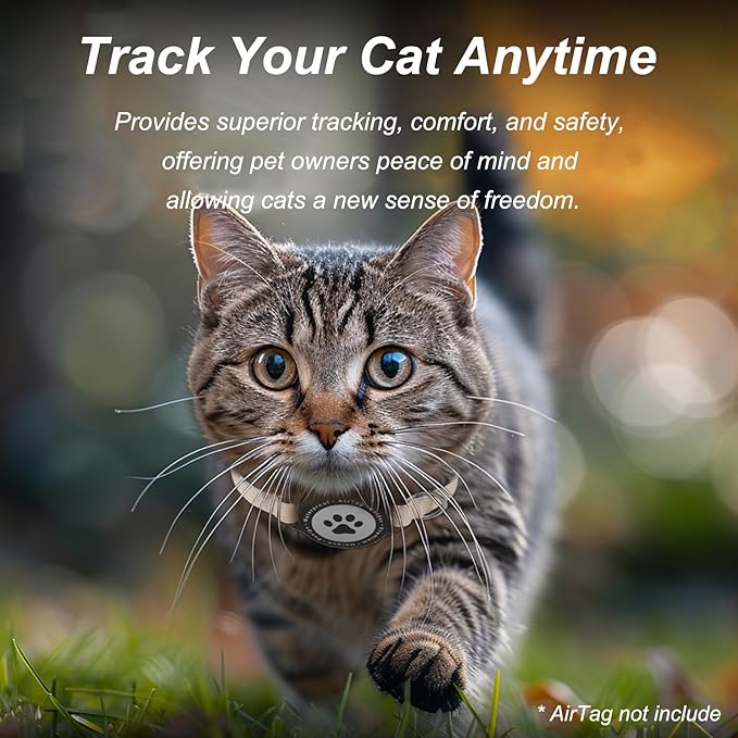 Airtag Cat Collar, Stretchy Kitten Collar with Apple Air Tag Holder, Lightweight and Comfortable, Ultra Elastic GPS Cat Collars for Cats Kittens and Puppies, 8-12.5 inch, Khaki