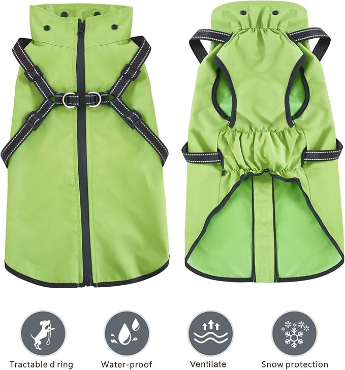 Mosucoirl Dog Raincoat Waterproof Dog Hoodie Reflective Dog Raincoat Hooded Adjustable Rain Jacket for Small Medium Large Dogs Puppies (Green, S)