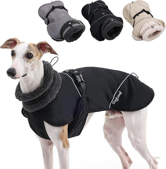 Adjustable Dog Coat with Harness Slot, Waterproof Fleece Lined Winter Jacket, Windproof Reflective Pet Vest for Cold Weather for Small Medium Large Dogs (Black, X-Large)