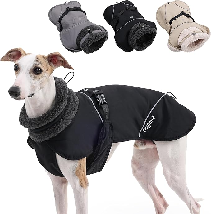 Adjustable Dog Coat with Harness Slot, Waterproof Fleece Lined Winter Jacket, Windproof Reflective Pet Vest for Cold Weather for Small Medium Large Dogs (Black, Medium)
