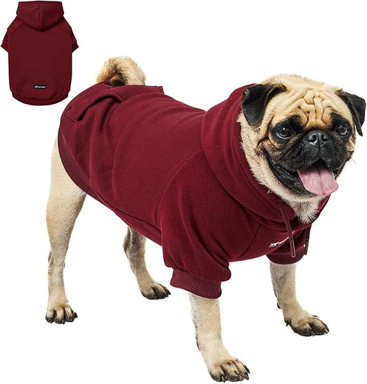 Tuff Pupper Dog Hoodie | Premium Quality 100% Organic Cotton | Ultra Soft Interior for Superior Comfort | Elastic Cuffs & Drawstring for Warmth | Stretch Fit Suitable for All Breeds (Red, S)