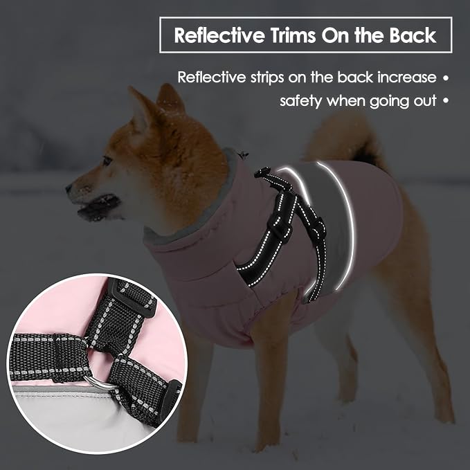 SUNFURA Small Dog Coat with Harness Built in, Warm Dog Jacket Winter with Zipper On Back, Waterproof Pet Snow Jacket Snowsuit Pet Sweater Clothes for Puppy, Pink XS