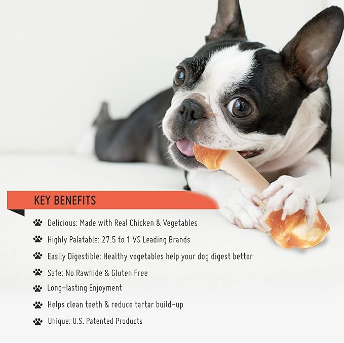 Premium Dog Bones, Rawhide-Free, Made with Real Chicken and Wholesome Vegetables, Made with Limited Ingredients (Large 2pcs/Pack)