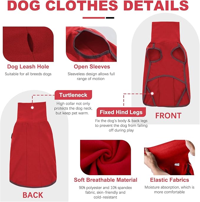 ROZKITCH Dog Winter Coat Soft Pullover Pajamas, Pet Windproof Warm Cold Weather Jacket Vest Cozy Jumpsuit Apparel Outfit Clothes for Xmas Walking Sleep BrightRed 3XL