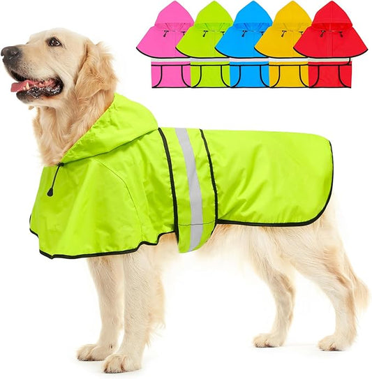 Hooded Dog Raincoat - Reflective Dog Rain Jacket Lightweight Waterproof Rain Coat for Small Medium Large Dogs (X-Large, Green)