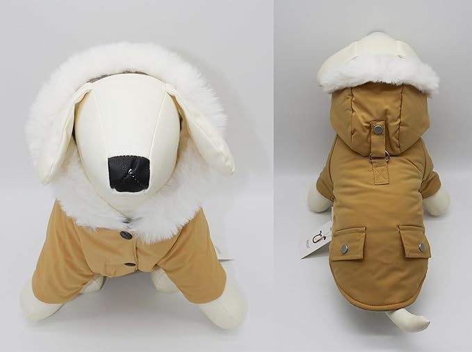 Pet Warm Dog Coat for Winter Dog Clothes Hooded Dog Jacket for Small Puppies Medium Large Dog Cat Clothes Insulated Padded Snow Jacket for Cold Weather Faux Fur (X-Large, Yellow)