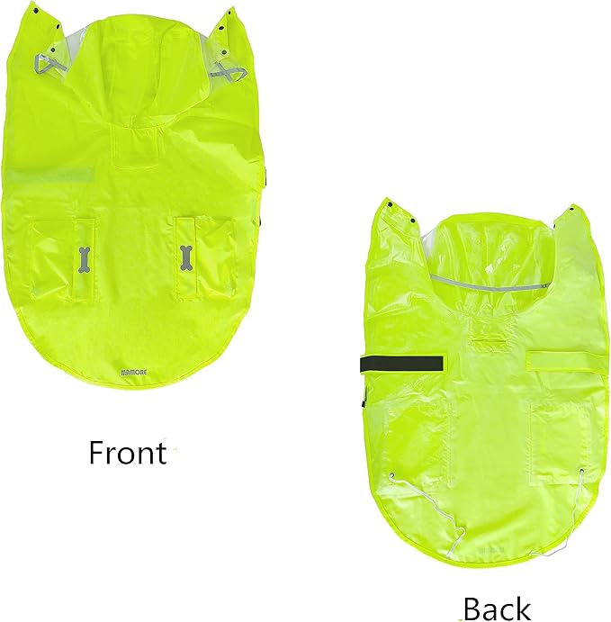 Dog Waterproof Raincoat with Poncho Hoodie, High Reflective Adjustable Yellow Pet Rain Jacket with Leash Hole for Small Medium and Large Dogs (Fluorescent Green, Large)