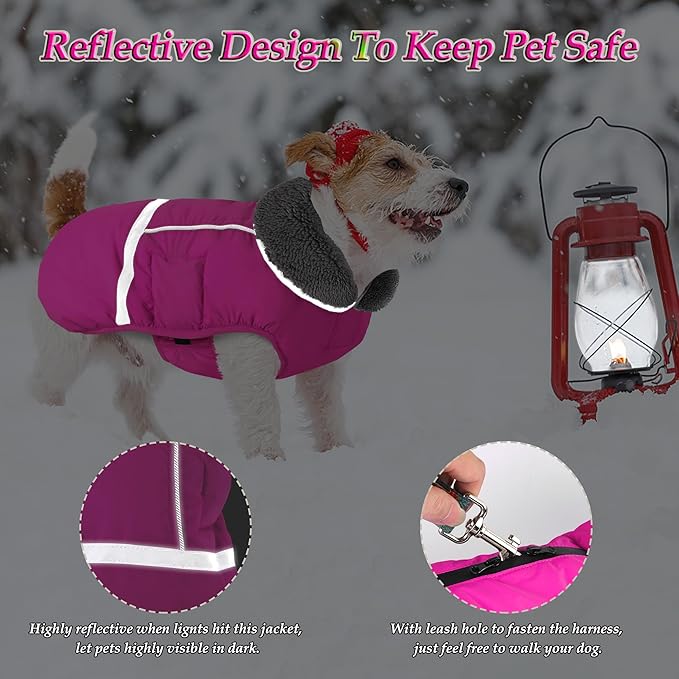 Dogcheer Warm Dog Coat, Fleece Collar Winter Dog Clothes, Reflective Pet Jacket Apparel for Cold Weather, Waterproof Windproof Puppy Snowsuit Vest for Small Medium Large Dogs X-Large