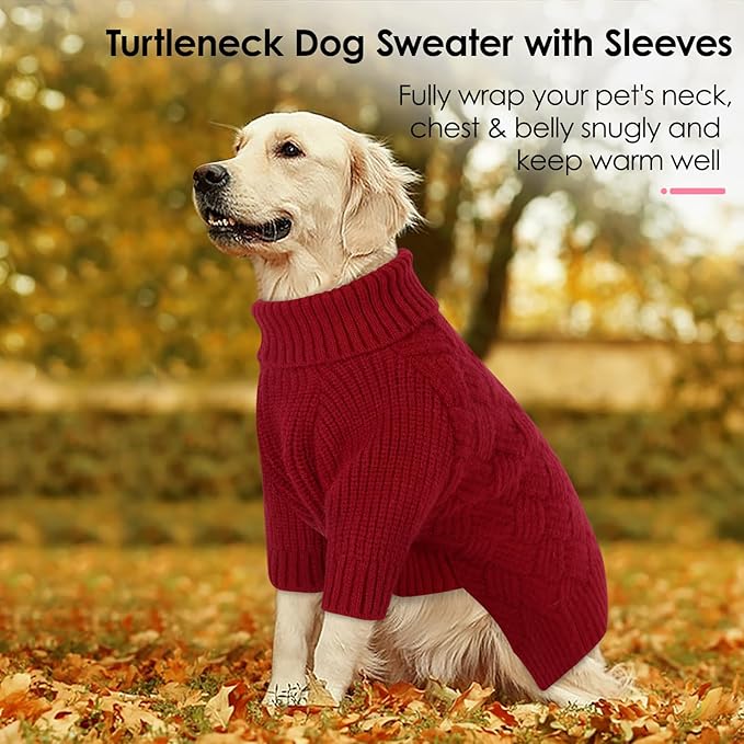 AOFITEE Dog Sweater, Turtleneck Dog Sweaters for Small Dogs Female, Dogs Winter Sweaters Girl Boy, Small Pet Christmas Sweater, Classic Cable Holiday Knitwear for Pug Dachshund (Red, S)