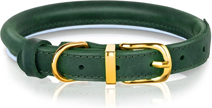 OOPSDOGGY Reflective Rolled Leather Dog Collar Adjustable Soft Padded Pet Collar for Small Medium Large Breed Dogs (Green, XXS, 7"-9")