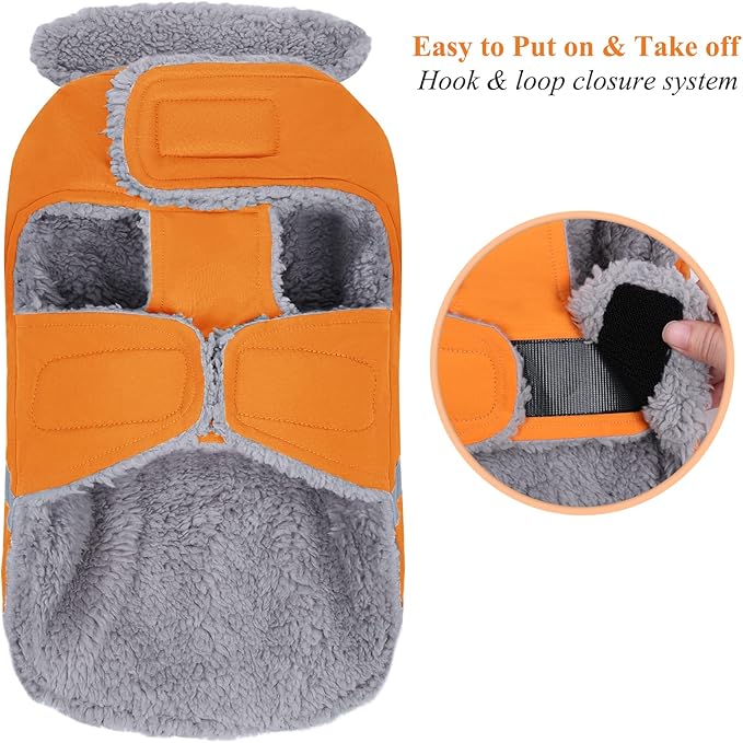VIVAGLORY Frostfit Dog Coat, Dog Jacket for Winter & Cold Weather, Warm Fluffy Fleece Lined Water Resistant Reflective for Puppy, Coat with Velcro Fastening & Leash Hole, M, Orange