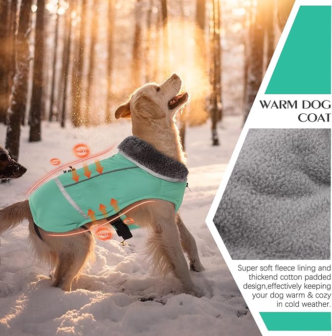 QBLEEV Warm Dog Coat Reflective Dog Jacket, Waterproof Dog Winter Coat Turtleneck Dog Clothes for Cold Weather, Thick Fleece Dog Snowsuit Christmas Dog Vest Pet Apparel for Small Medium Large Dogs M