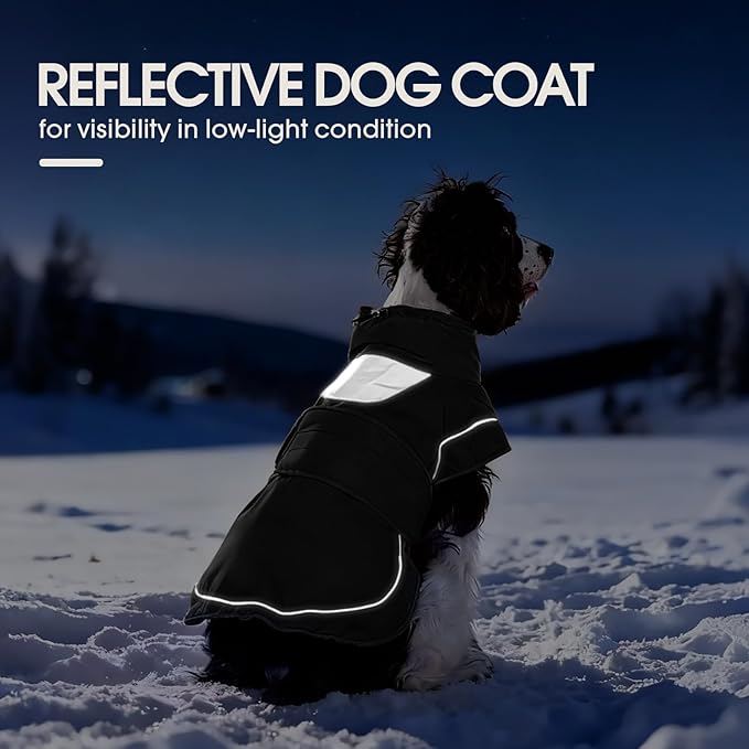 Kuoser Dog Jacket, Dog Coats for Large Dogs, Winter Waterproof Big Doggie Vest, Reflective Dogs Cold Weather Coat, Windproof Turtleneck Pet Puffer Jacket Snowsuit Clothes with Harness Hole