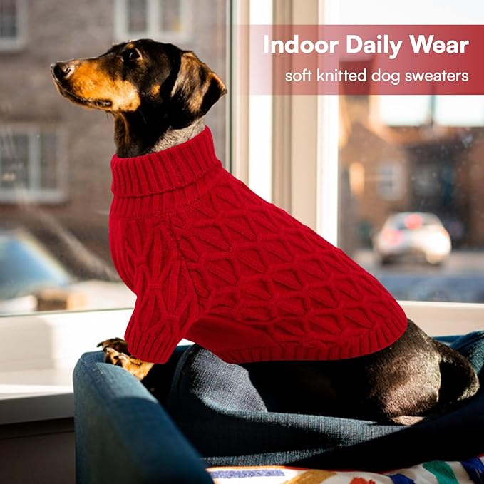 Queenmore Knitted XS Dog Sweater,Turtleneck Pullover Small Dog Sweater,Soft DogSweaters for Small Dogs Male Female, Pet Sweaters for Dogs,Thick Warm Pet Clothes for Teacup,Chihuahua(Red,XS)